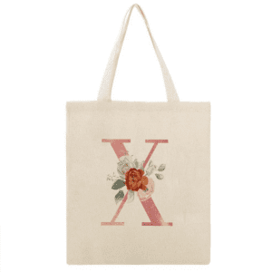 Pink Monogram 'X' White Rose Canvas Tote Bag - Durable, Versatile, Eco-Friendly