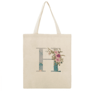 Blue Watercolor Marble Floral Monogram Initial 'H' Canvas Tote Bag - Versatile, Durable Shopping and Book Bag for Women