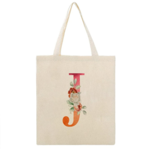 Orange Pink Monogram 'J' Rose Canvas Tote Bag - Versatile and Eco-Friendly