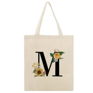 Sunflower Monogram Letter M Canvas Tote Bag - Versatile & Durable Shopper for Women